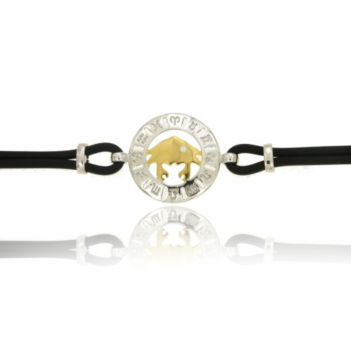 BRACCIALE IN CAUCCIU' CON CANCRO TORO IN AG TIT 925‰ BICOLORE CM 18