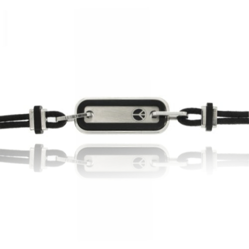 BRACCIALE IN SETA CERTATA CON TARGA E CHIUSURA IN ARGENTO TIT 925‰ SMALTO E RESINA