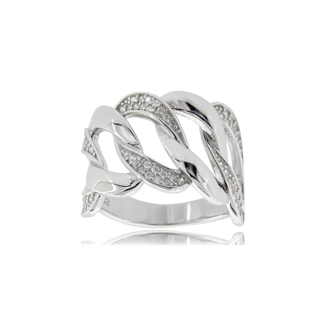 ANELLO CATENA IN ARGENTO RODIATO TIT 925 E ZIRCONI BIANCHI