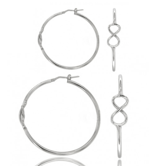 ORECCHINI A CERCHIO DIAMETRO A CANNA TONDA MM 1,5 CON INFINITO BOMBATO IN ARGENTO RODIATO TIT 925