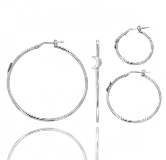 ORECCHINI A CERCHIO DIAMETRO A CANNA TONDA MM 1,5 CON LUNA IN ARGENTO RODIATO TIT 925