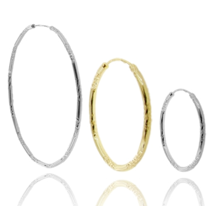 ORECCHINI A CERCHIO A CANNA TONDA MM 1,5 DIAMANTATA IN ARGENTO TIT 925