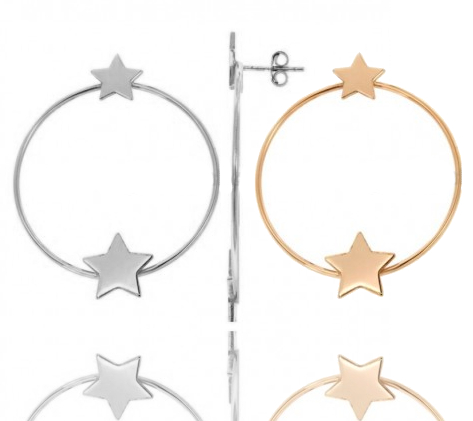 ORECCHINI CONTORNO CERCHIO MM 38 CON DOPPIA STELLA IN ARGENTO TIT 925