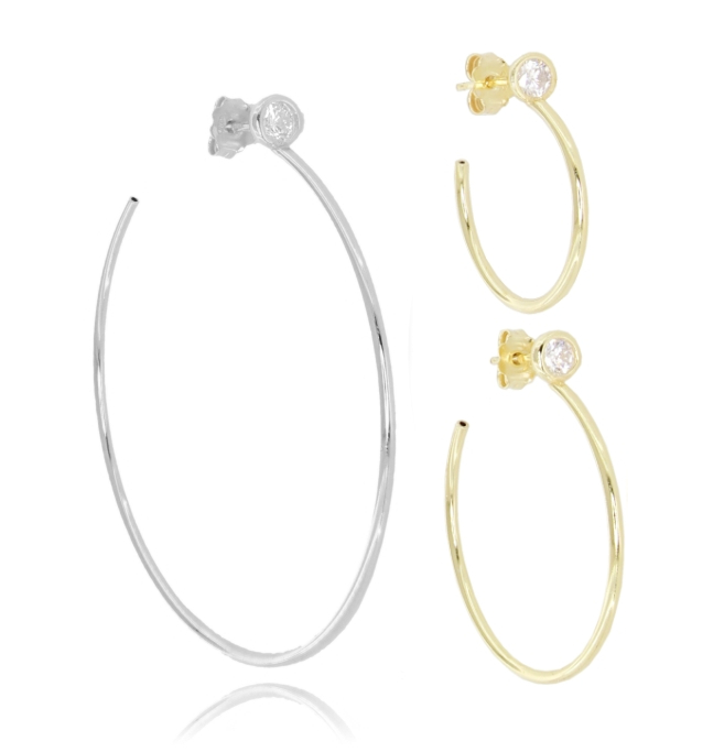 ORECCHINI A CERCHIO A CANNA TONDA MM 1,5 IN ARGENTO TIT 925 E STRASS