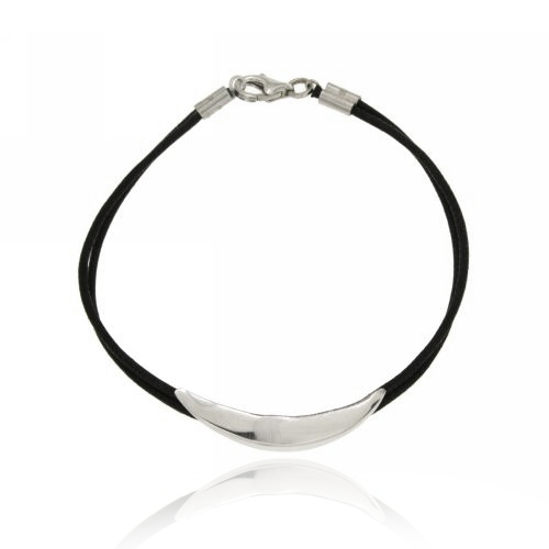BRACCIALE IN SETA CERATA TUBOLARE CON LUNA CENTRALE E CHIUSURA IN ARGENTO RODIATO TIT 925‰ CM 19