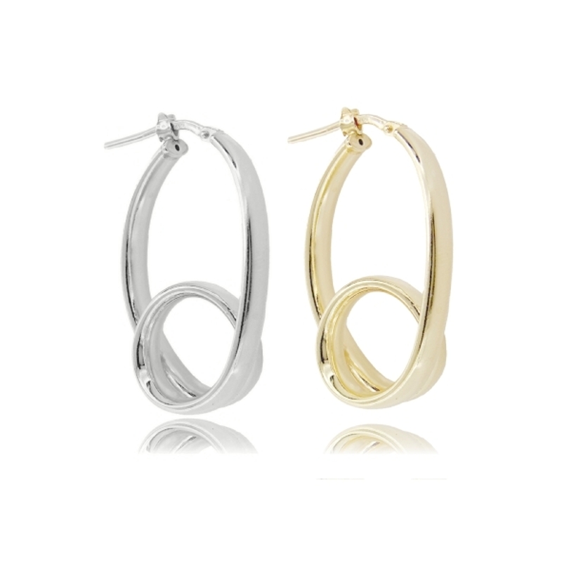 ORECCHINI A CERCHIO OVALI CON RICCIOLO MM 34X20 IN ARGENTO TIT 925