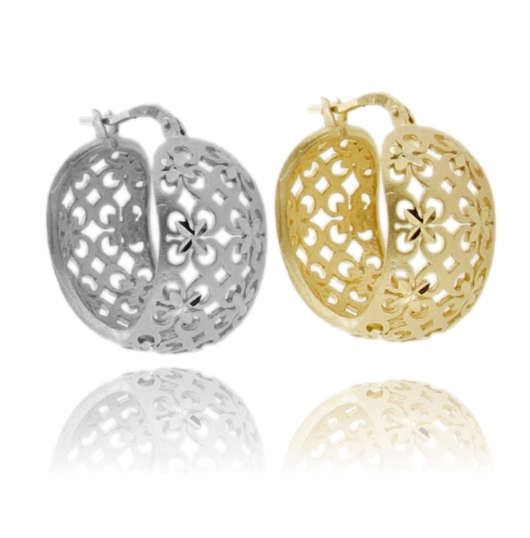 ORECCHINI A CERCHIO DIAMETRO 15 A LASTRA BOMBATA SATINATA E DIAMANTATA MM 10 IN ARGENTO TIT 925