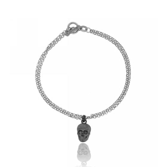 BRACCIALE MICRO ROLO' CM 19 CON TESCHIETTO MM 14X8 IN ARGENTO RODIATO E RUTENIO TIT 925‰