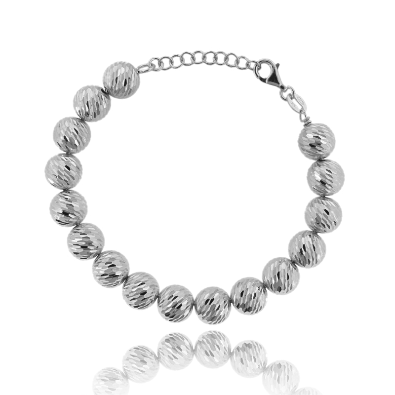 BRACCIALE CON SFERE DIAMANTATE IN ARGENTO TIT 925 CM 17-20