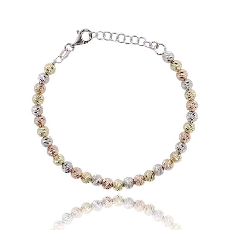 BRACCIALE CON SFERE DIAMANTATE IN ARGENTO TIT 925 CM 17-20