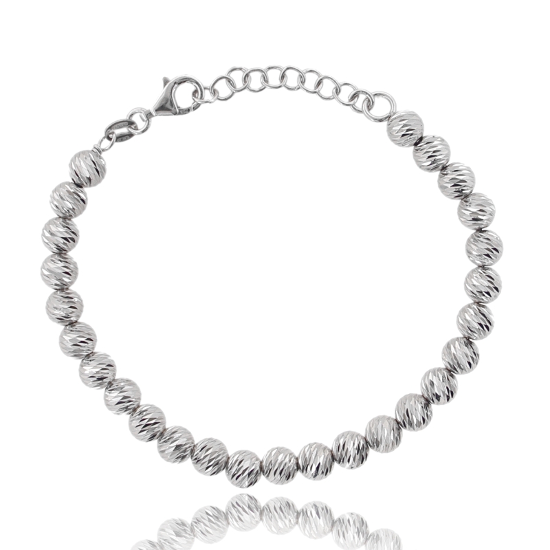 BRACCIALE CON SFERE DIAMANTATE IN ARGENTO TIT 925 CM 17-20