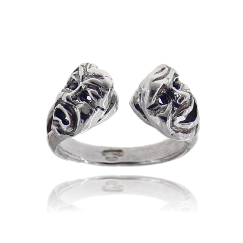 ANELLO CONTRARIE CON MASCHERE IN ARGENTO TIT 925 MISURA REGOLABILE