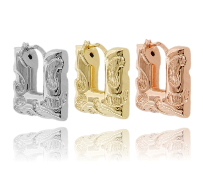 ORECCHINI A CERCHIO QUADRATI ELETTROFORMATI DIAMETRO 5 A CANNA TONDA LAVORATA MM 6 IN ARGENTO TIT 925