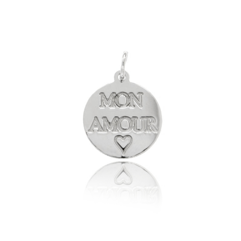 CIONDOLO TONDO "MON AMOUR" MM 17 IN ARGENTO RODIATO TIT 925‰