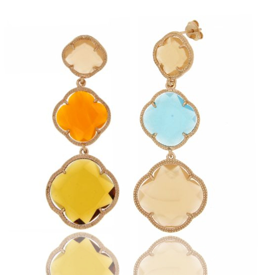 ORECCHINI PENDENTI 3 FIORI DEGRADE CON PIETRE IDROTERMALI IN ARGENTO ROSATO TIT 925‰