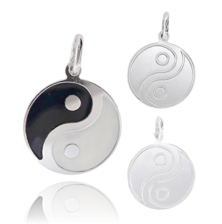 CIONDOLO TONDO MM 18 YIN E YANG IN ARGENTO TIT 925 E SMALTO