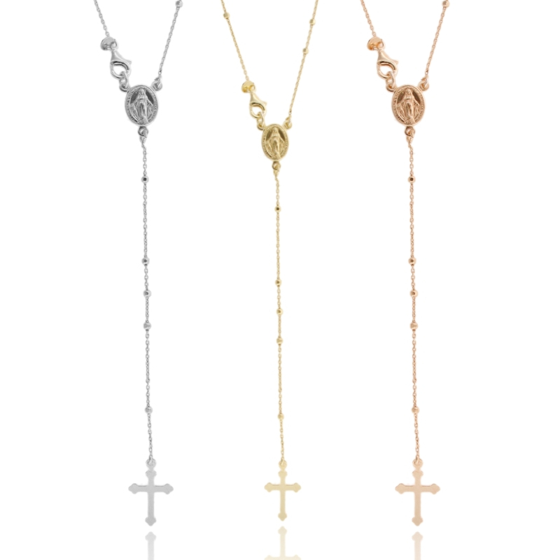 COLLANA ROSARIO FORZATINA A Y CON SFERE DIAMANTATE IN ARGENTO TIT 925