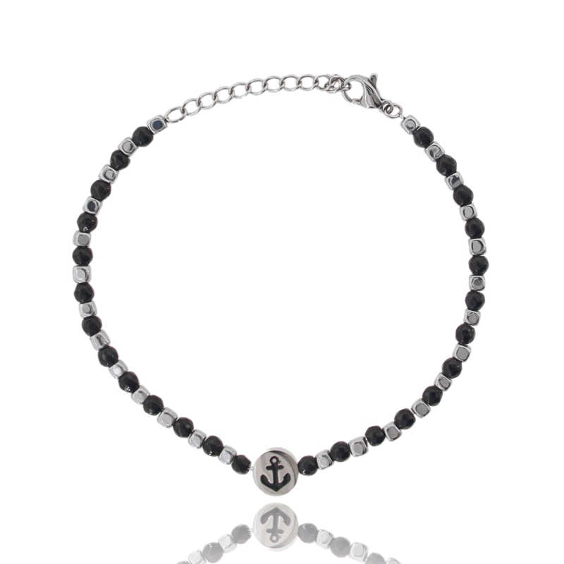BRACCIALE ANCORA IN ACCIAIO, SMALTO E PIETRE DURE CM 18-22