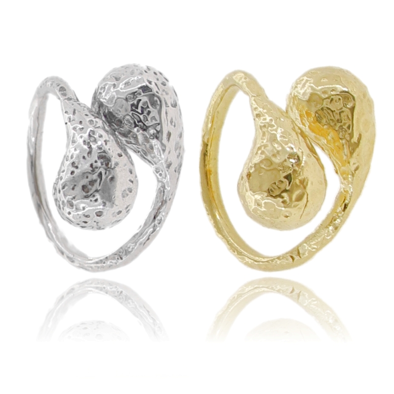ANELLO GOCCE CONTRARIE IN ARGENTO MARTELLATO TIT 925 MISURA REGOLABILE