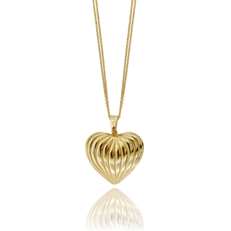 COLLANA FORZATINA CM 40-45 CON CUORE RIGATO PENDENTE IN ARGENTO ELETTROFORMATO TIT 925