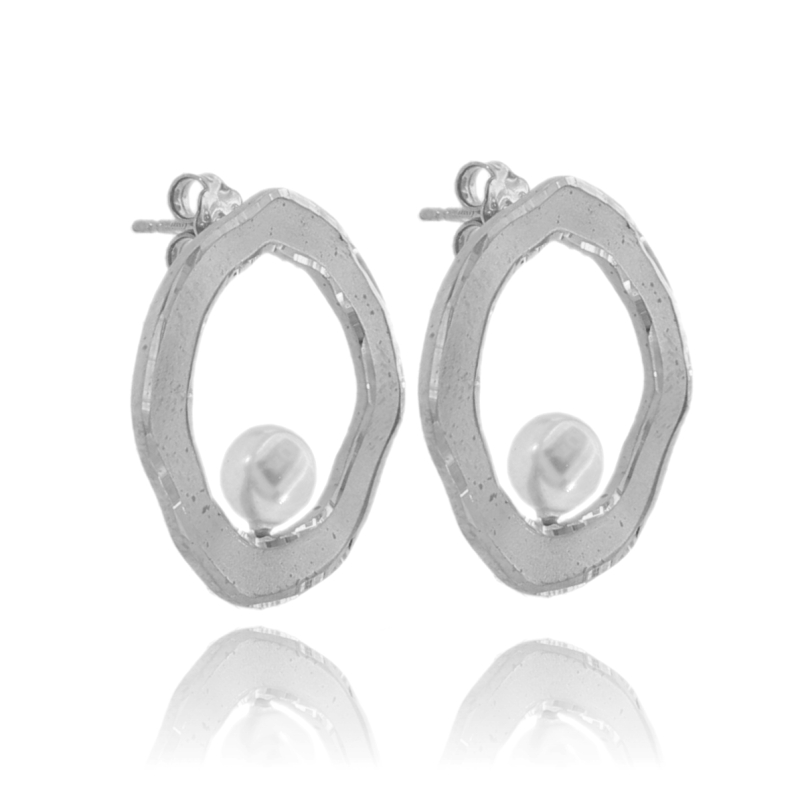 ORECCHINI A LOBO CONTORNO CERCHIO IN ARGENTO SATINATO TIT 925 E PERLA