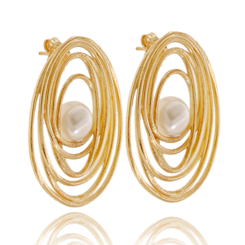ORECCHINI PENDENTI OVALE ASTRATTO IN ARGENTO TIT 925 E PERLA