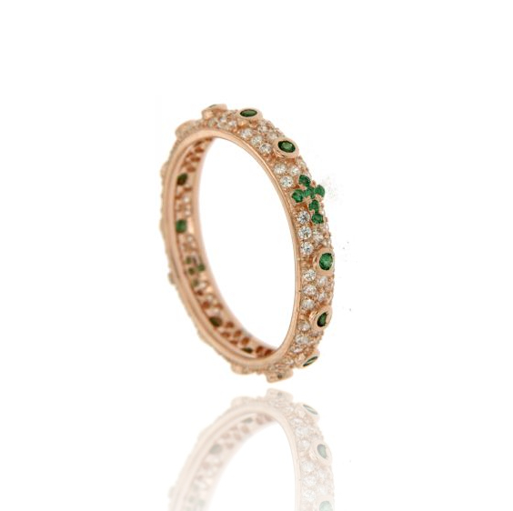 ANELLO TIPO ROSARIO CON ZIRCONI VERDI IN AG PLACCATO ORO ROSA TIT 925‰ MIS 26