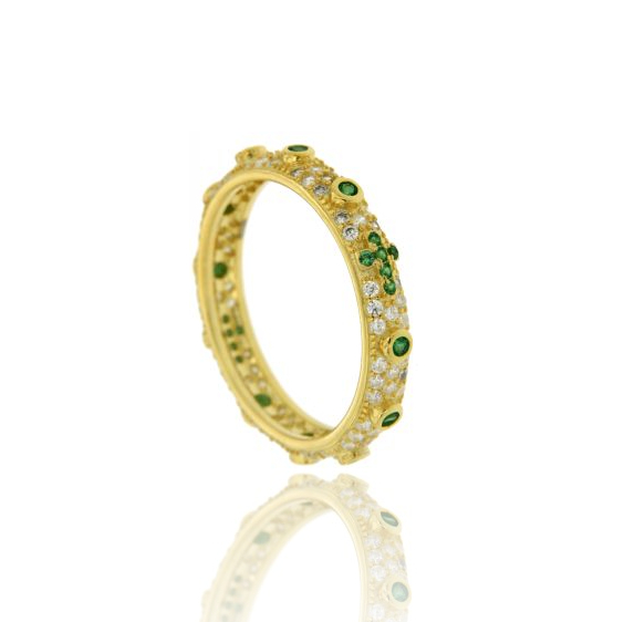 ANELLO TIPO ROSARIO CON ZIRCONI VERDI IN AG PLACCATO ORO TIT 925‰ MIS 26