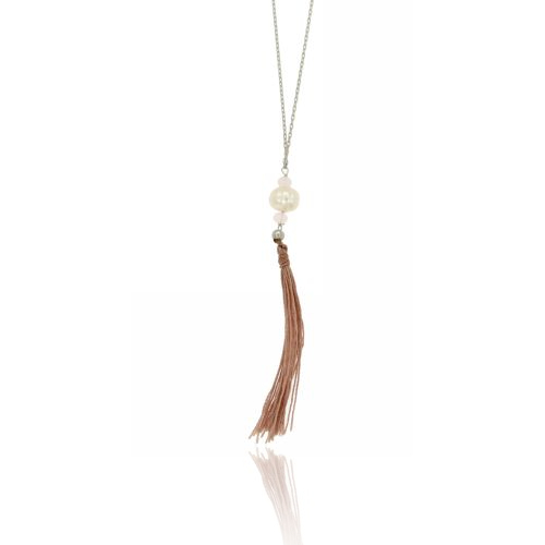 COLLANA FORZATINA CM 65 CON CROCE, MADONNINA E PIETRE ROSA IN ARGENTO TIT 92.5‰ E CIUFFETTO IN COTONE