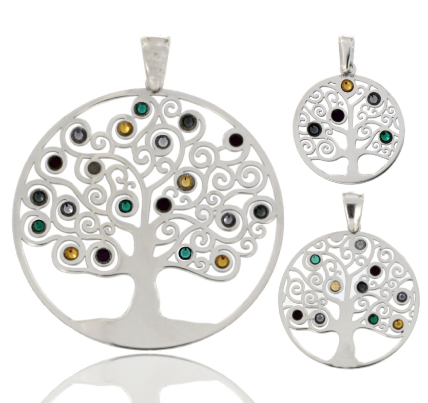 CIONDOLO ALBERO DELLA VITA IN ARGENTO RODIATO TIT 925‰ E STRASS