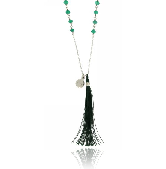 COLLANA FORZATINA CM 65 CON PIETRE TURCHESI IN ARGENTO TIT 92.5‰ E CIUFFETTO IN COTONE