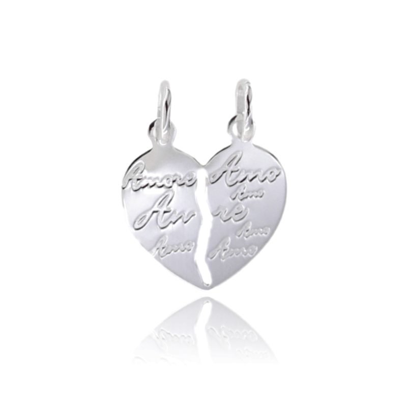CIONDOLO CUORE DIVISIBILE CON SCRITTA IN ARGENTO TIT 925