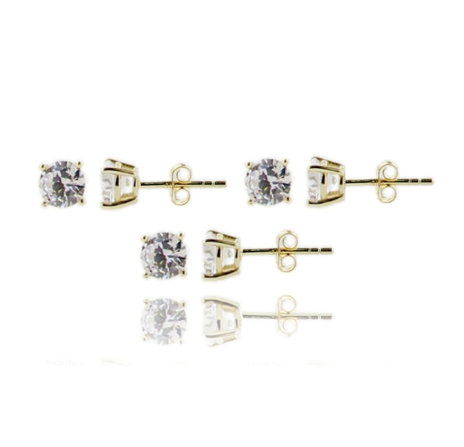 ORECCHINI SOLITARIO AL LOBO 4 GRIFFE PZ 3 CON ZIRCONE BIANCO IN ARGENTO TIT 925