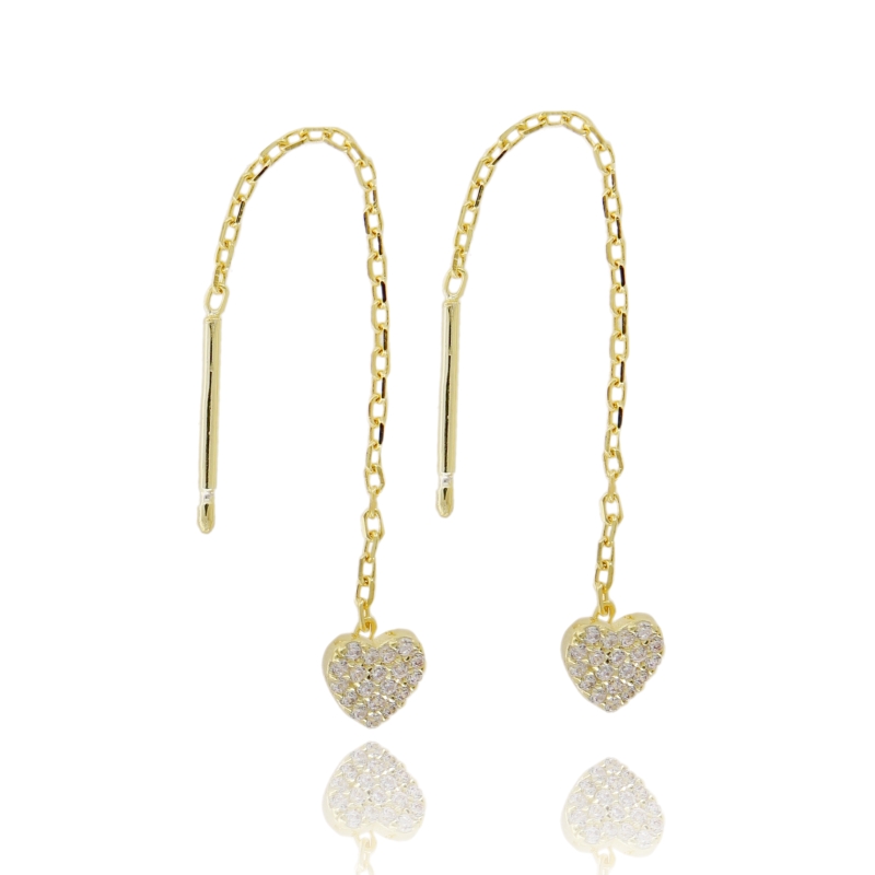 ORECCHINI SALISCENDI CUORE IN ARGENTO RODIATO TIT 925 E ZIRCONI BIANCHI