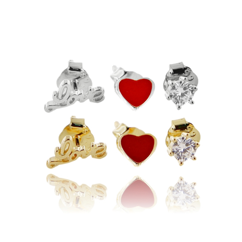 ORECCHINI A LOBO LOVE 3 COPPIE IN ARGENTO TIT 925 ZIRCONI BIACHI E SMALTO
