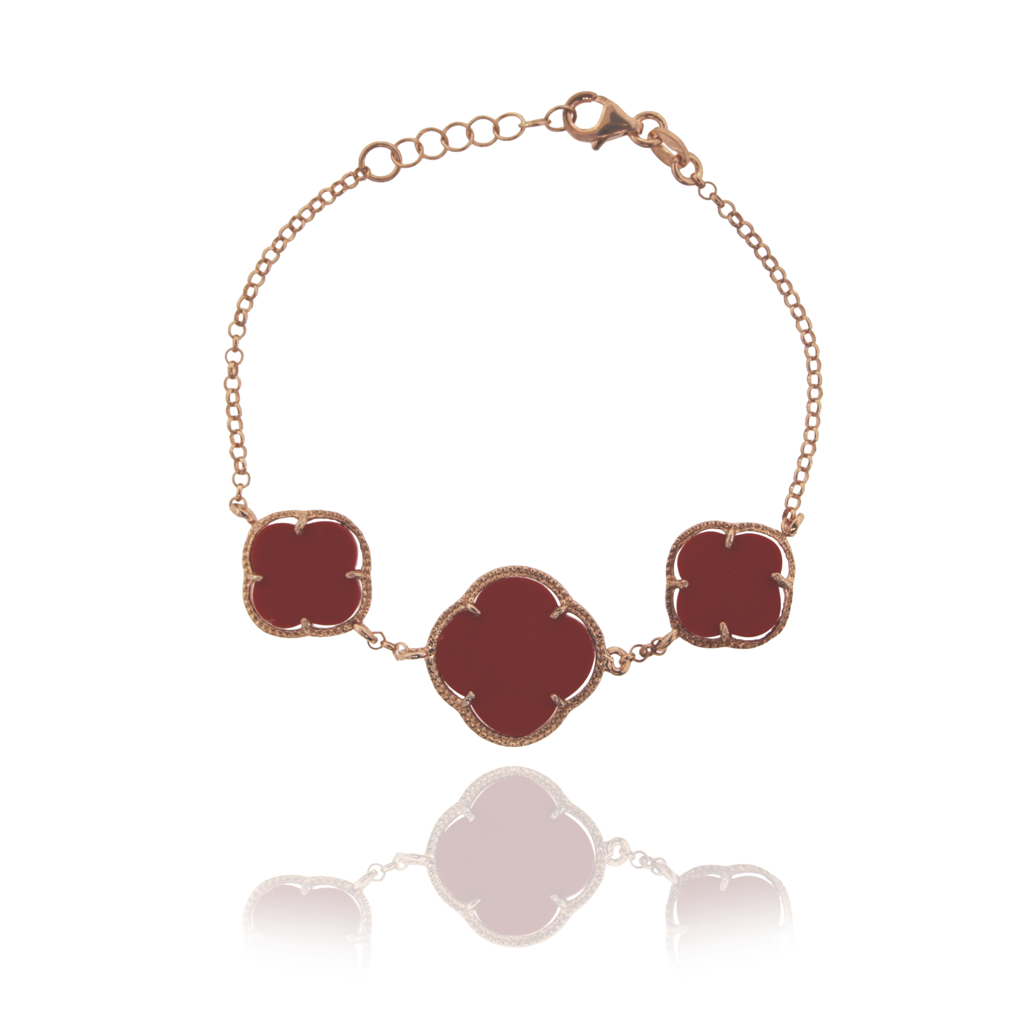 BRACCIALE ROLO' CON 3 FIORI IN PIETRA NATURALE ALTERNATI IN ARGENTO ROSATO TIT 925‰ CM 18