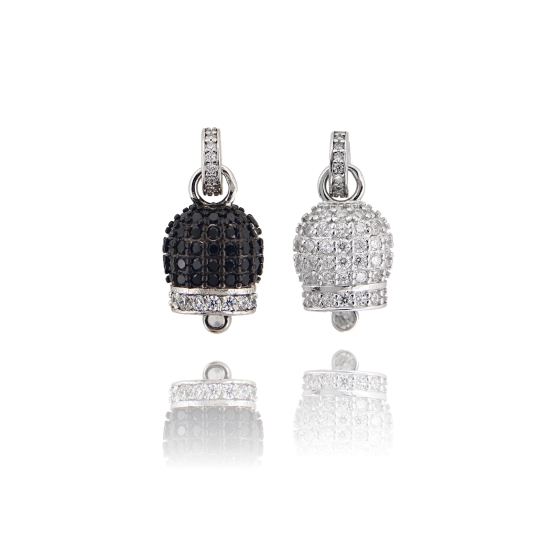 CIONDOLO CAMPANELLA MM 16X10 IN ARGENTO RODIATO TIT 925 E ZIRCONI