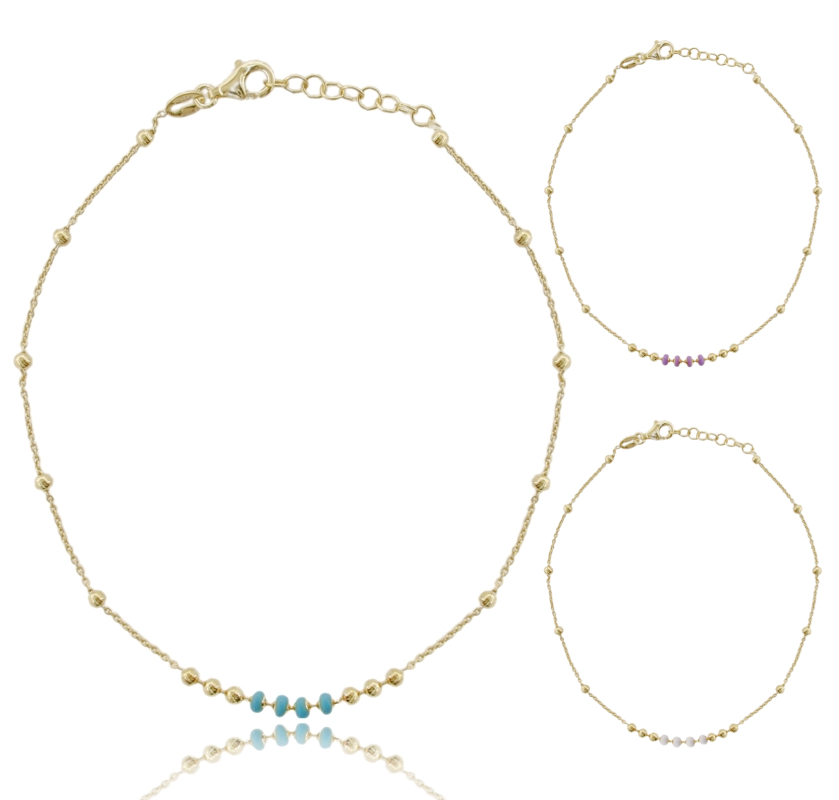 CAVIGLIERA FORZATINA CON SFERE ALTERNATE E PIETRE IN ARGENTO DORATO TIT 925 CM 23-26