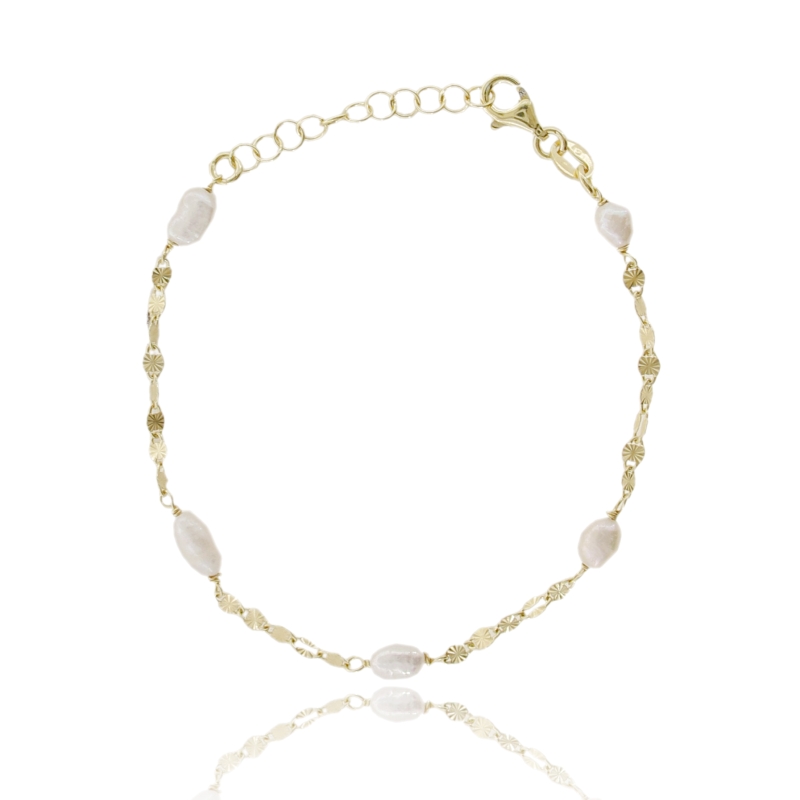 BRACCIALE MAGLIA ANTICA E PERLE IN ARGENTO DORATO TIT 925 CM 17-19