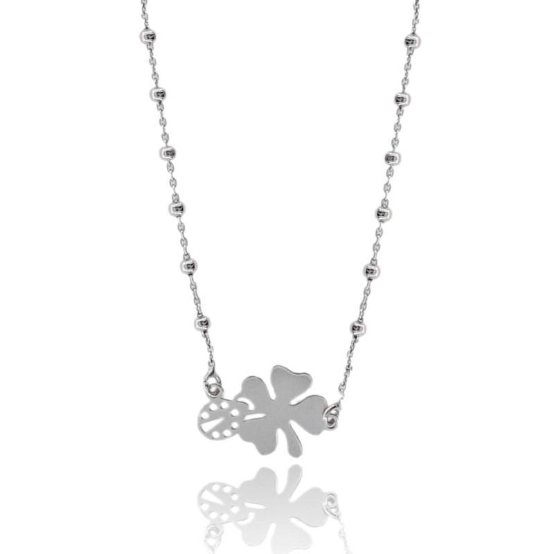 COLLANA FORZATINA CON QUADRIFOGLIO E COOCCINELLA CENTRALE IN ARGENTTO RODIATO TIT 925 CM 40.45