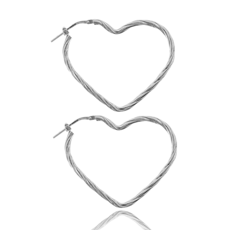 ORECCHINI A CERCHIO A CUORE CANNA TONDA TORCHON MM 2 IN ARGENTO TIT 925‰