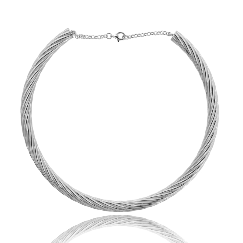 GIROCOLLO RIGIDO A CANNA TONDA TORCHON IN ARGENTO TIT 925