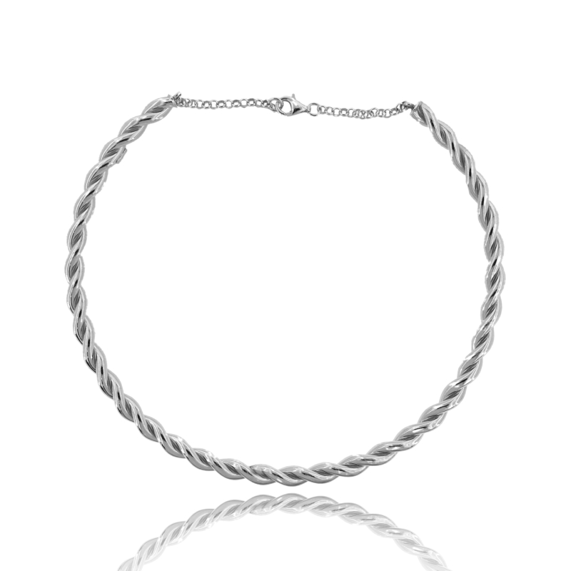GIROCOLLO RIGIDO A CANNA TONDA TORCHON IN ARGENTO TIT 925