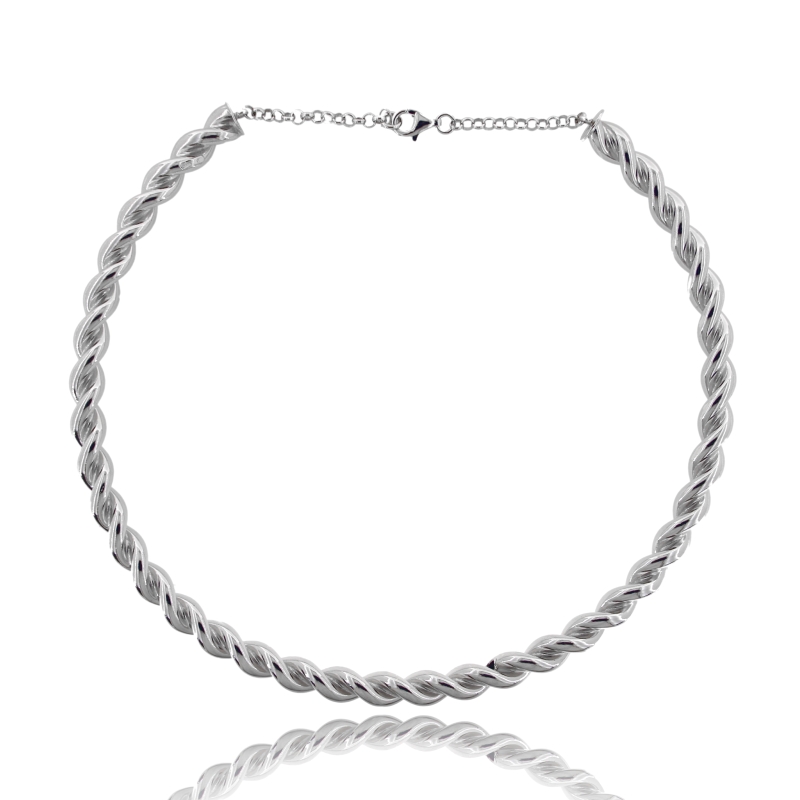 GIROCOLLO RIGIDO A CANNA TONDA TORCHON IN ARGENTO TIT 925