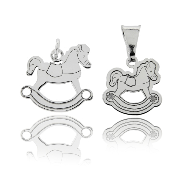 CIONDOLO PZ 3 CAVALLO A DONDOLO IN ARGENTO RODIATO TIT 925‰