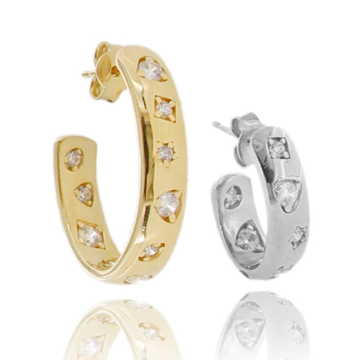 ORECCHINI A CERCHIO OVALI IN ARGENTO TIT 925 E ZIRCONI BIANCHI