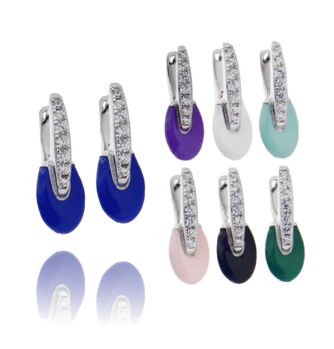 ORECCHINI CON OVALE IN ARGENTO RODIATO TIT 925 ZIRCONI E SMALTO