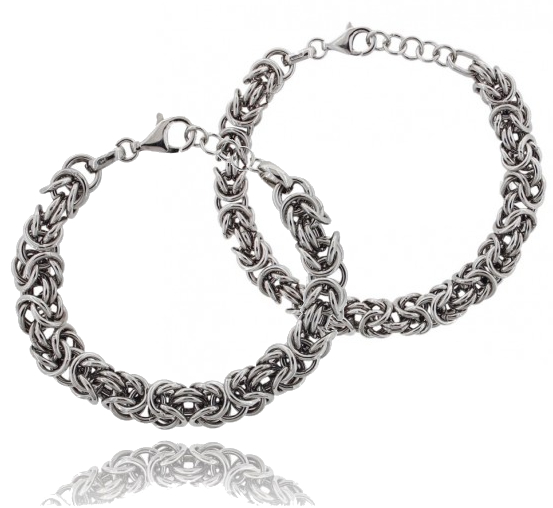BRACCIALE MAGLIA BIZANTINA IN ARGENTO RODIATO TIT 925 CM 19-21