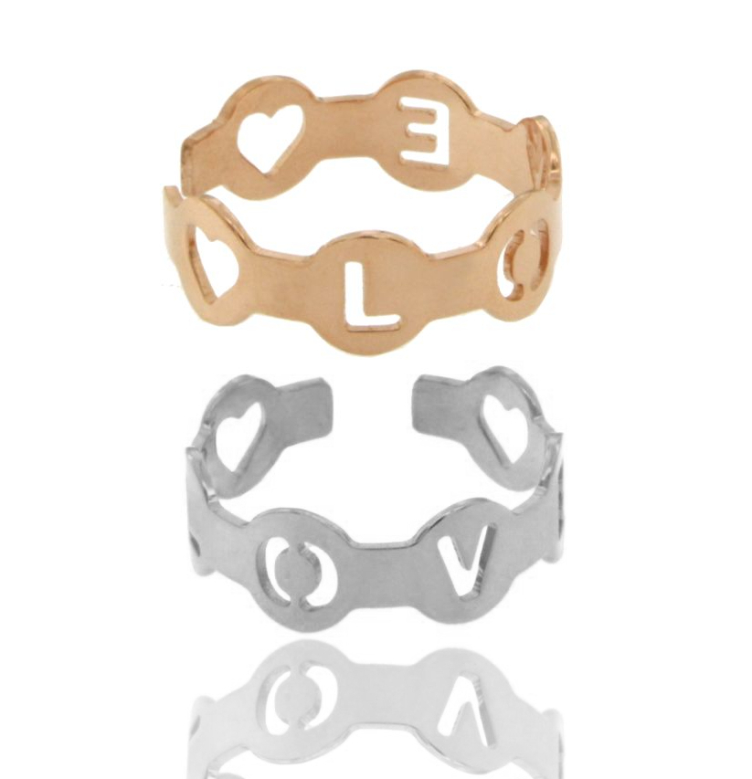 ANELLO A FASCIA CON LOVE TRAFORATO IN ARGENTO TIT 925‰ MISURA REGOLABILE