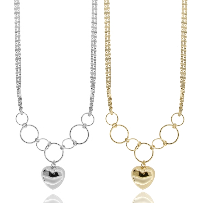 COLLANA BISMAK CON CUORE IN ARGENTO TIT 925‰ CM 40-45